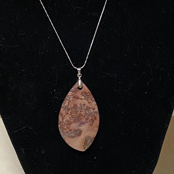 Leaf Shape Cherry Blossom Dendritic Jasper Pendant, Large Genuine Gemstone - Picture 7 of 11
